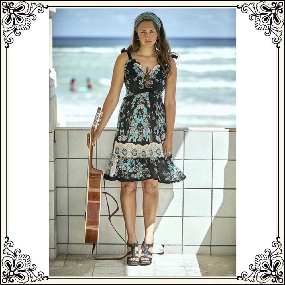 Jayli Floral Print Ruffle Black Floral Dress Small S